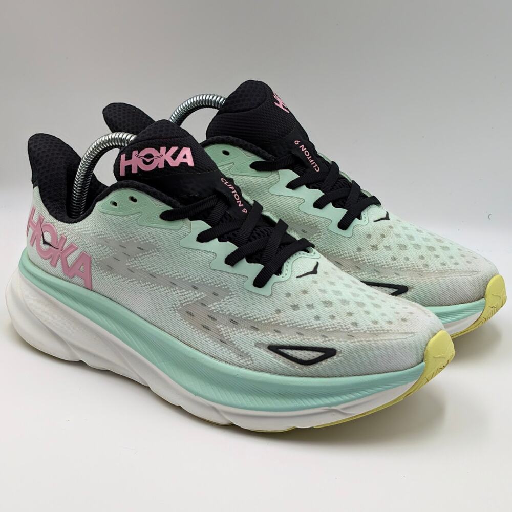 Hoka One One Clifton 9 Mint Fluorite Snow Melt Womens 9B (UK 7.5) Running Shoes